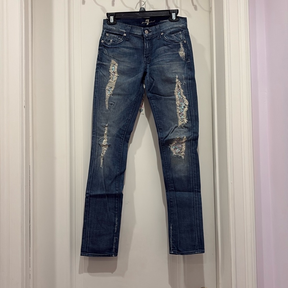 Low Rise Medium Wash Skinny Jeans (Designer 7 For All Mankind)